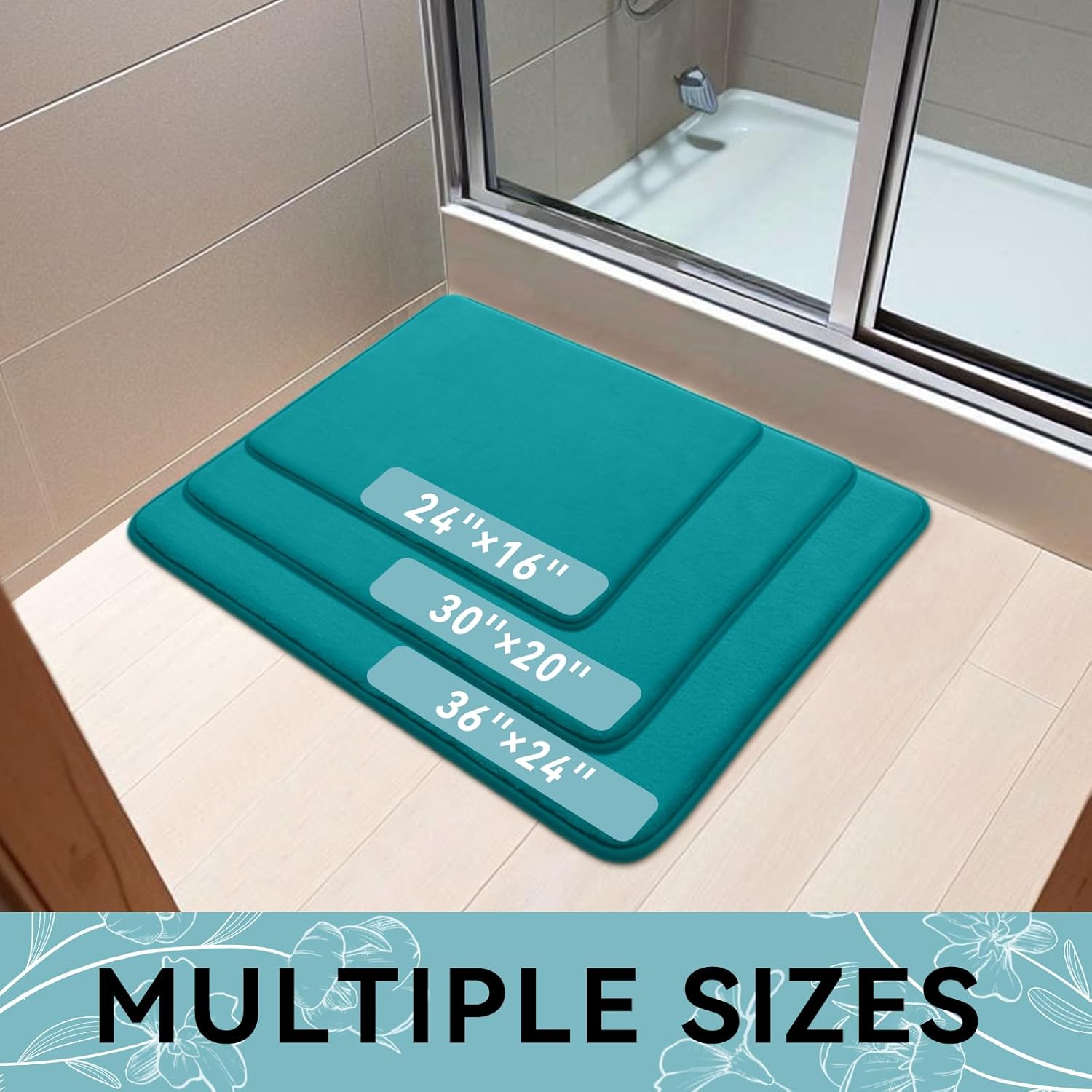 Smiry Memory Foam Bath Mat 30x20, Extra Soft and Absorbent Bathroom Mats, Non Slip Washable Carpet for Floor, Shower and Tub, Teal - Image 9