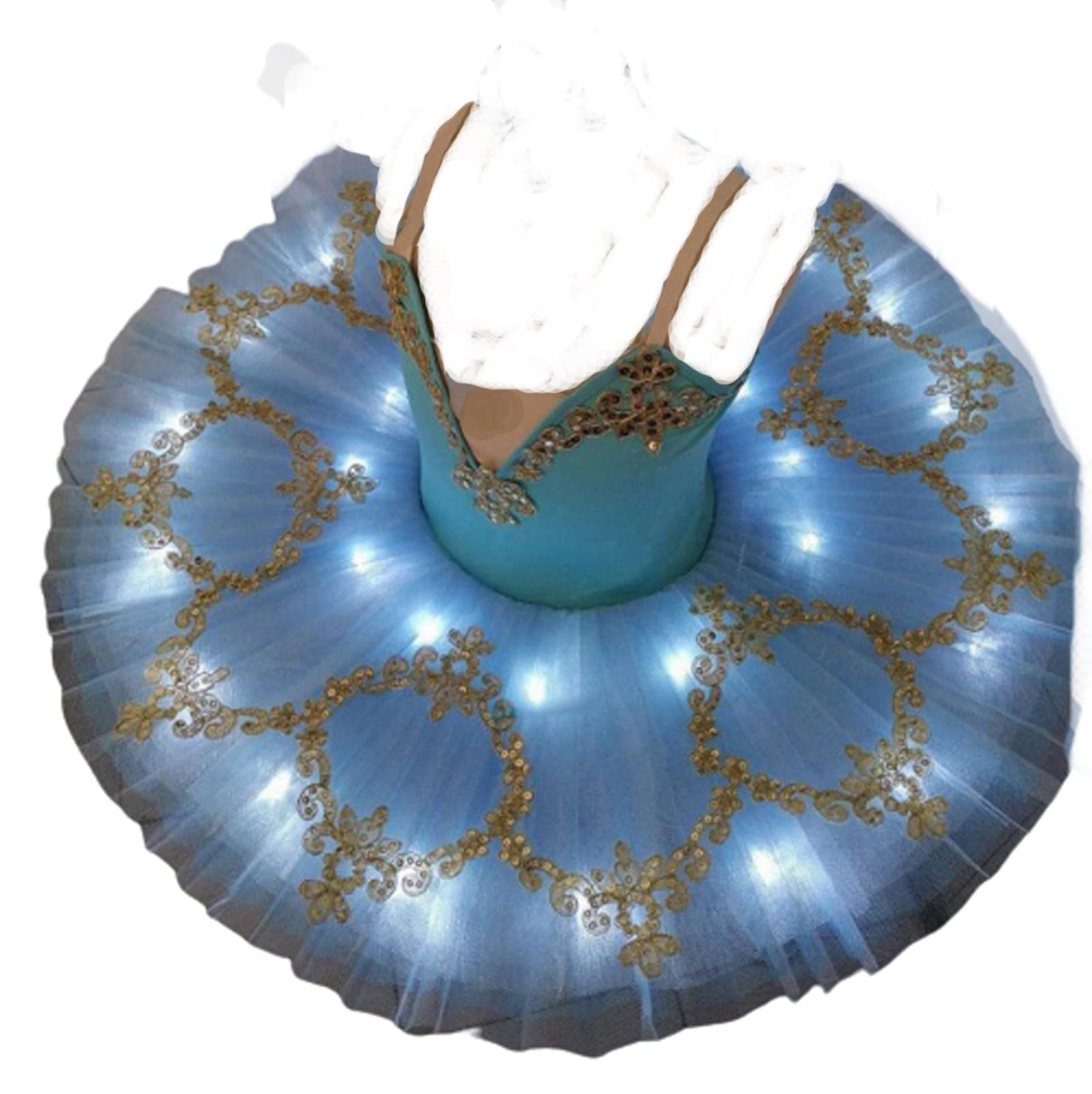 OTMYIGO Tutú de Ballet LED Profesional para niñas, Plato de panqueque, tutú, Bailarina, Vestido de Fiesta, Traje de competición de Baile de Ballet Brillante