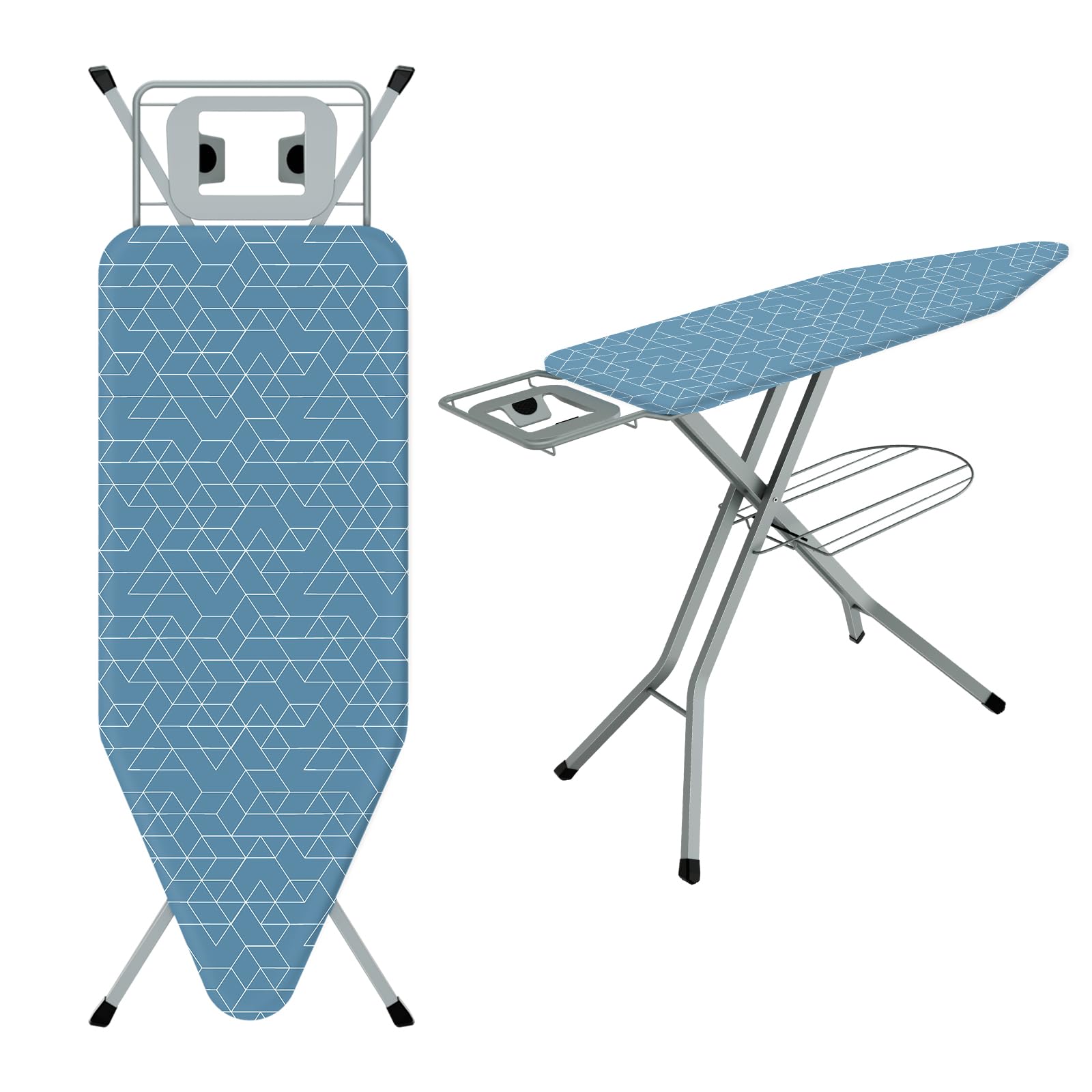 TEENO Folding Ironing Board, 120 x 45 cm Ironing Surface, Adjustable Height (72-92 cm), Silicone Iron Rest, Safety Lock, Anti-Skid Feet, Foldable for Home & Laundry Use (Geometric Blue) โ image 1