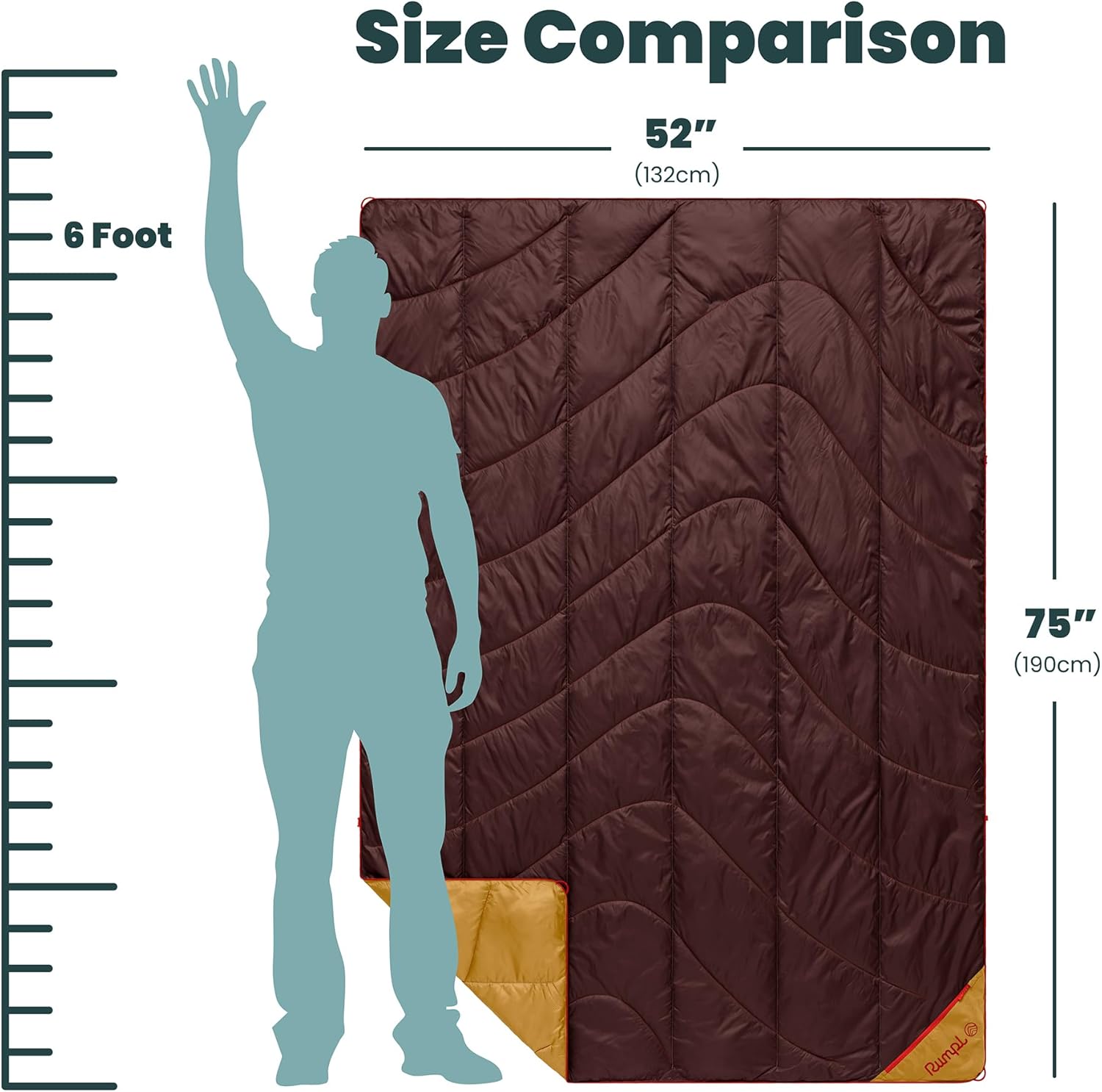 Rumpl Backcountry Puffy Blanket - Packing Comfort Into Uncomfortable Places, 100% Recycled Polyester Insulation, Lightweight, Packable, Water Resistant, 52" x 75", Redwood