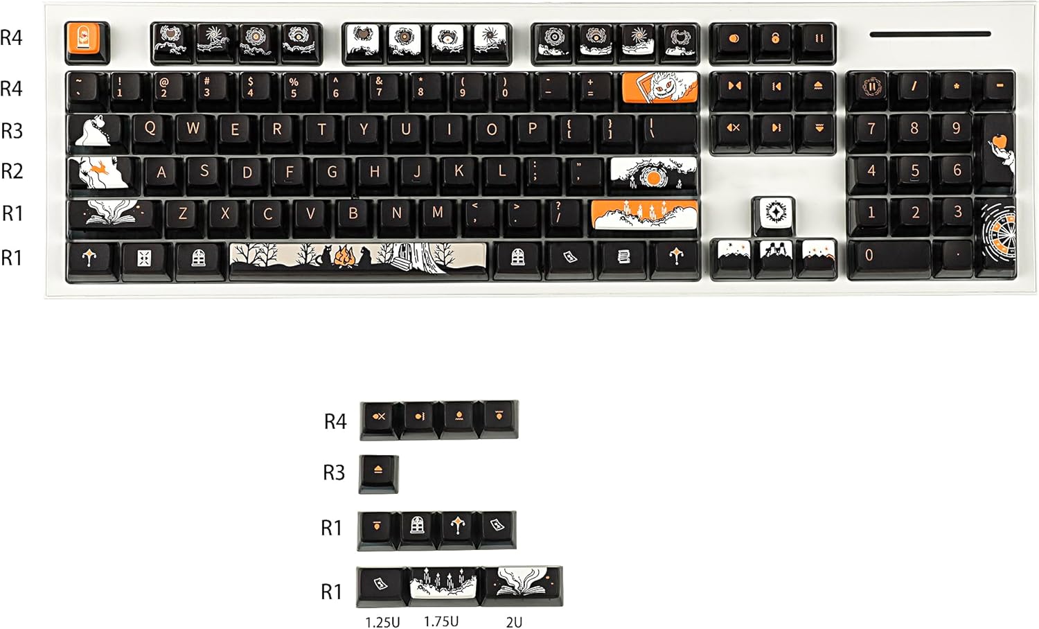 YMDK 116 Key Dark Fairy Tale Five Side Dye Sub PBT Pudding Backlit Smoky Keycaps ASA Profile for MX Mechanical Keyboard 104 96 87 84 68