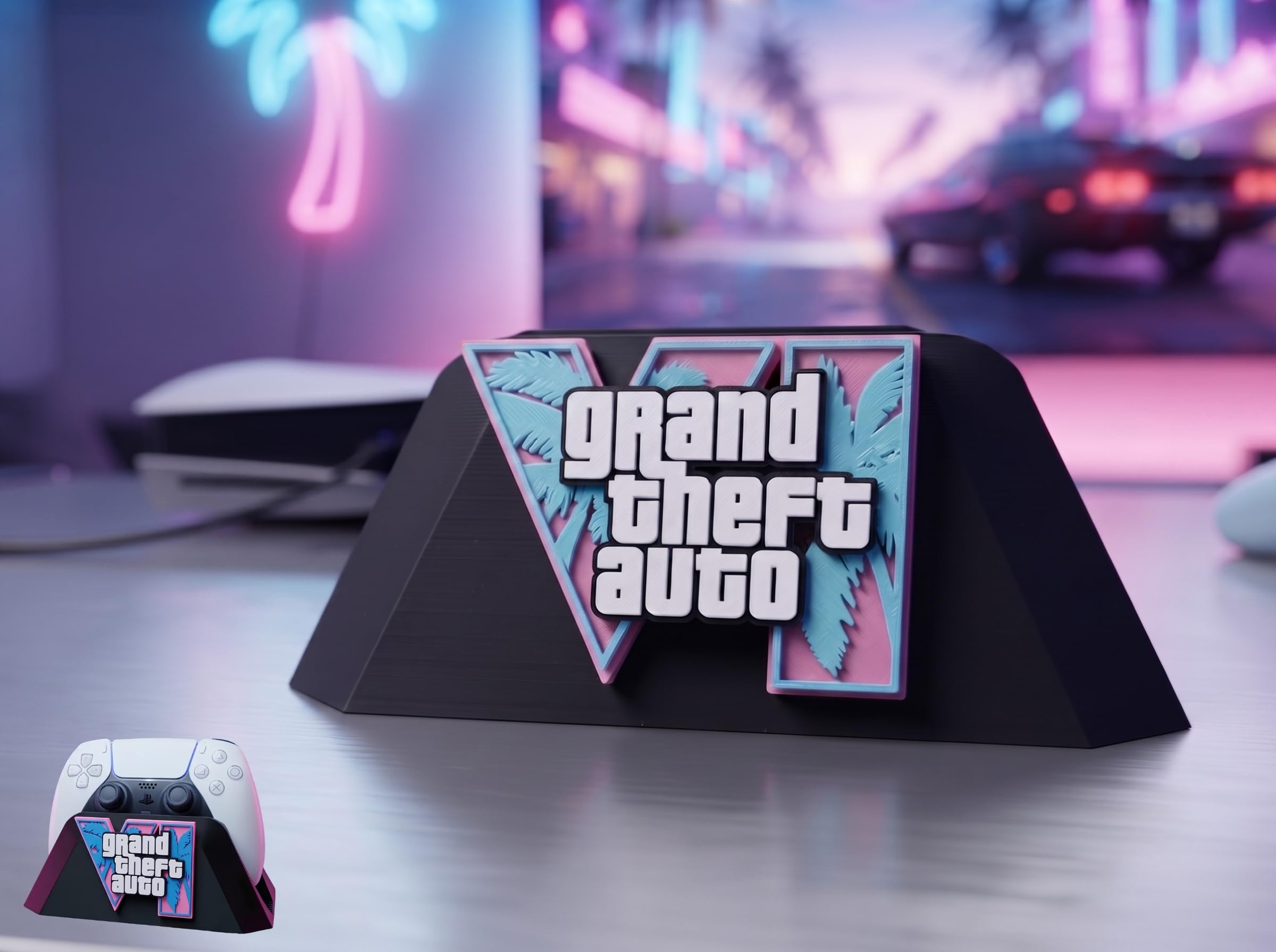 GTA 6 Themed PS5 Controller Stand – Sleek Gaming Console Accessory for PS5 DualSense Controller (Black)-image-31