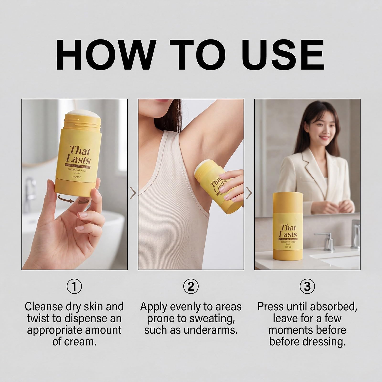 Déodorant Anti-transpirant Roll-on pour les aisselles – Stick parfumé Vanille & Pistache – Protection douce et durable contre les odeurs – Efficacité toute la journée