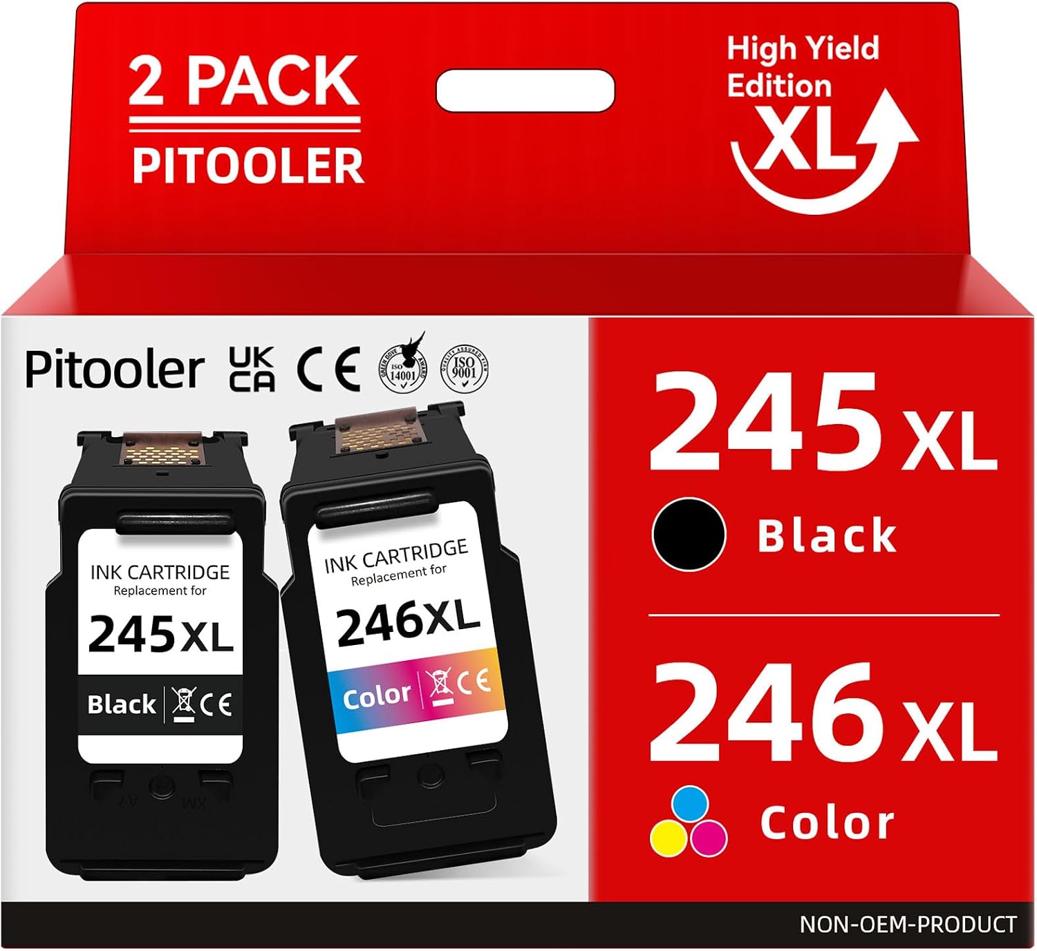Pitooler for Canon Ink 245 246, Printer Ink for Canon PG-245XL 246XL Black Color, for Canon TS3420 Ink Cartridges, Fit for Pixma TS3400 MX492 TR4520 TS3120 TR4500 MG2920 MG2520 MG2525 Printer