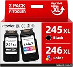 Pitooler pour encre Canon 245 246, encre pour imprimante Canon PG-245XL 246XL Noir Couleur, pour cartouches d'encre Canon TS3420, Compatible avec Pixma TS3400 MX492 TR4520 TS3120 TR4500 MG2920 MG2520 MG2525