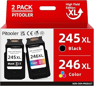 Pitooler pour encre Canon 245 246, encre pour imprimante Canon PG-245XL 246XL Noir Couleur, pour cartouches d'encre Canon TS3420, Compatible avec Pixma TS3400 MX492 TR4520 TS3120 TR4500 MG2920 MG2520 MG2525
