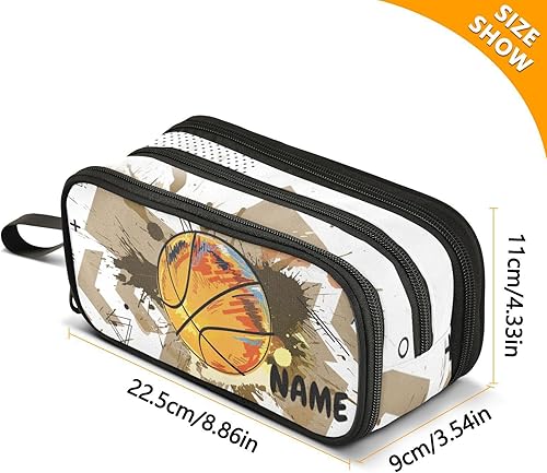 Miniatura 3 de ZAZYXTJ Estuche personalizado de baloncesto de gran capacidad, 3 compartimentos, bolsa de almacenamiento de lona para maquillaje, escuela, oficina,