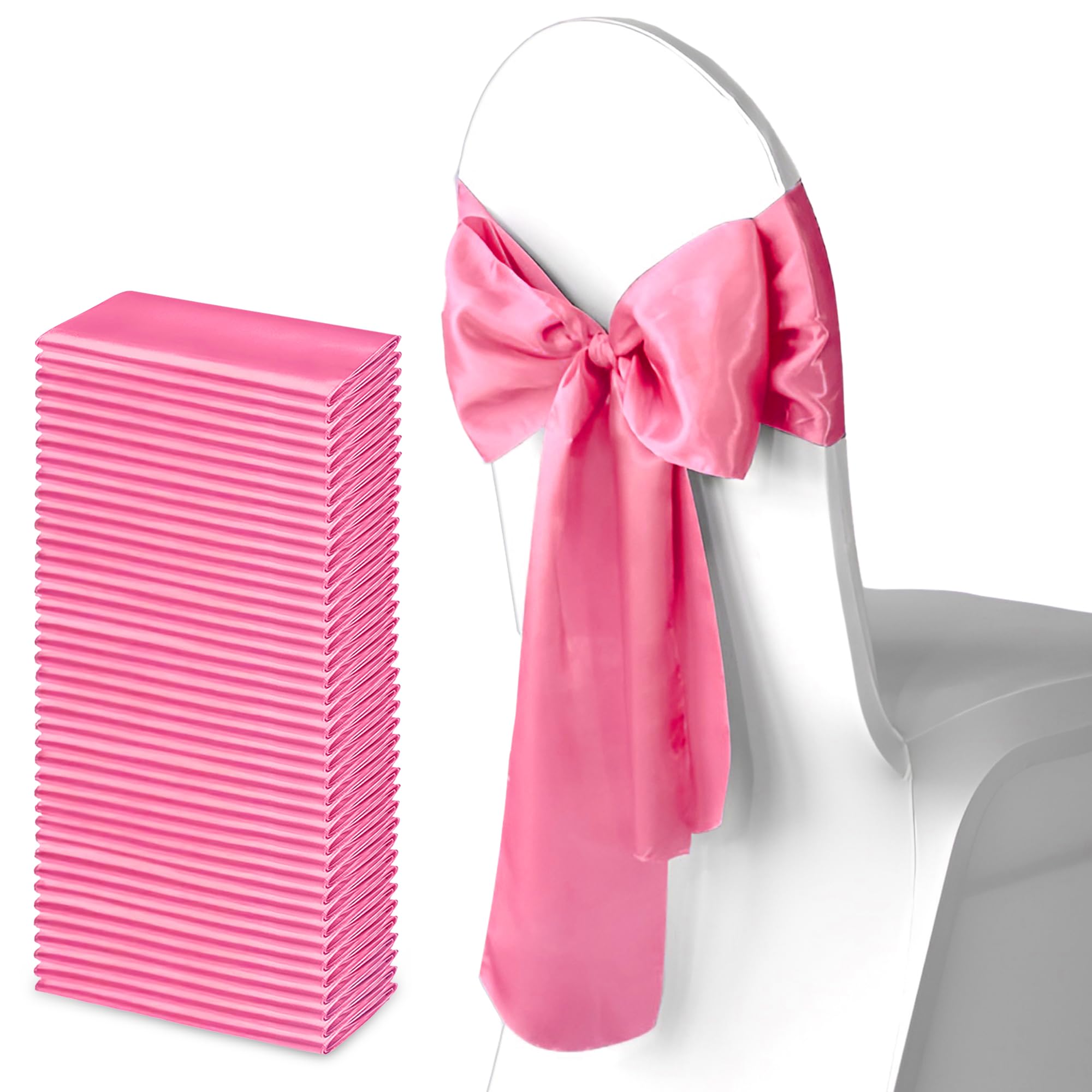 Trimming Shop 7" x 108" Hot Pink Satin Chair Saheses, 50 pcs