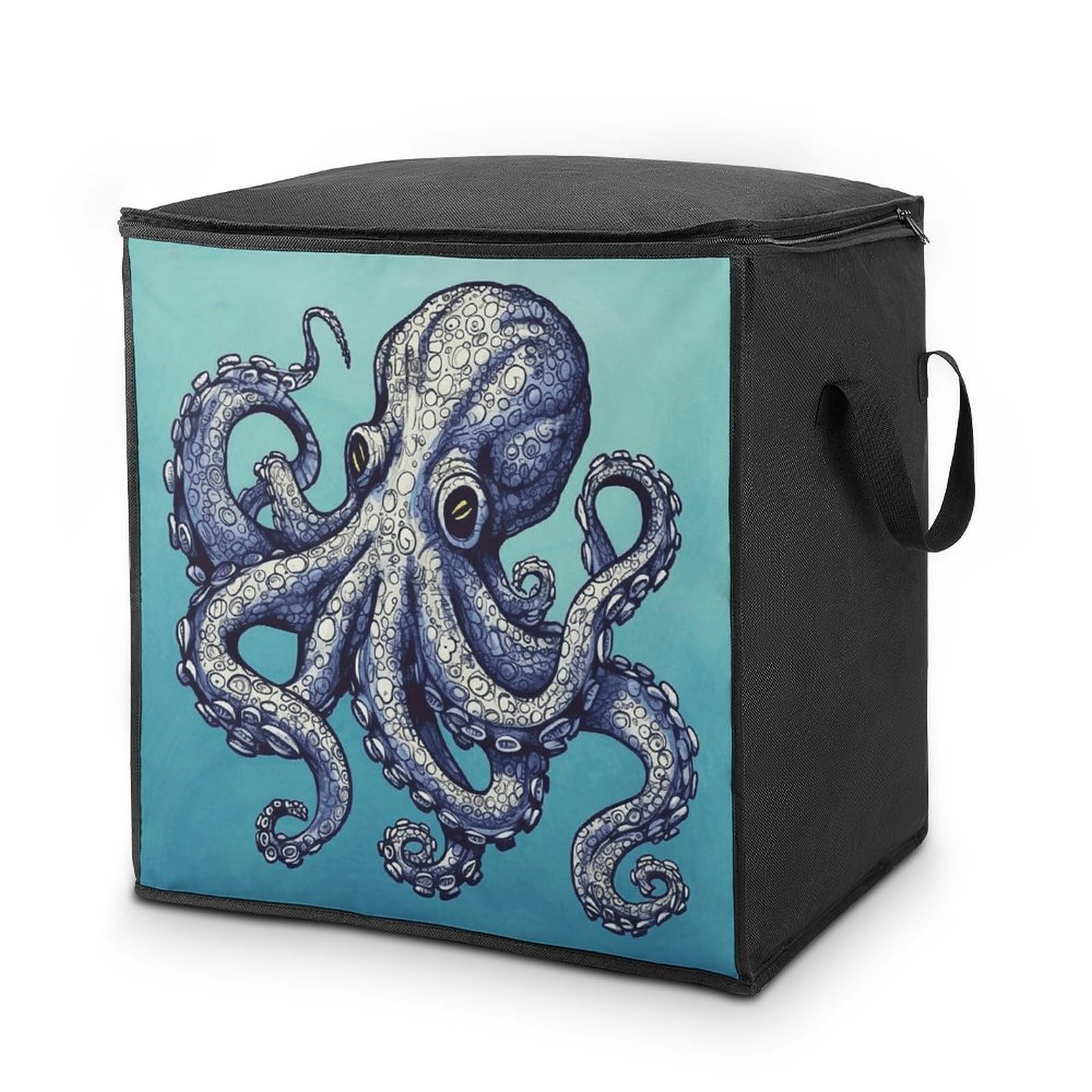 70L Octopus Design Storage Bag With Zipper Closet Organizers with Handle for Home Storage Organizer for Blankets Quilts Clothes Comforter Bedding And Pillows