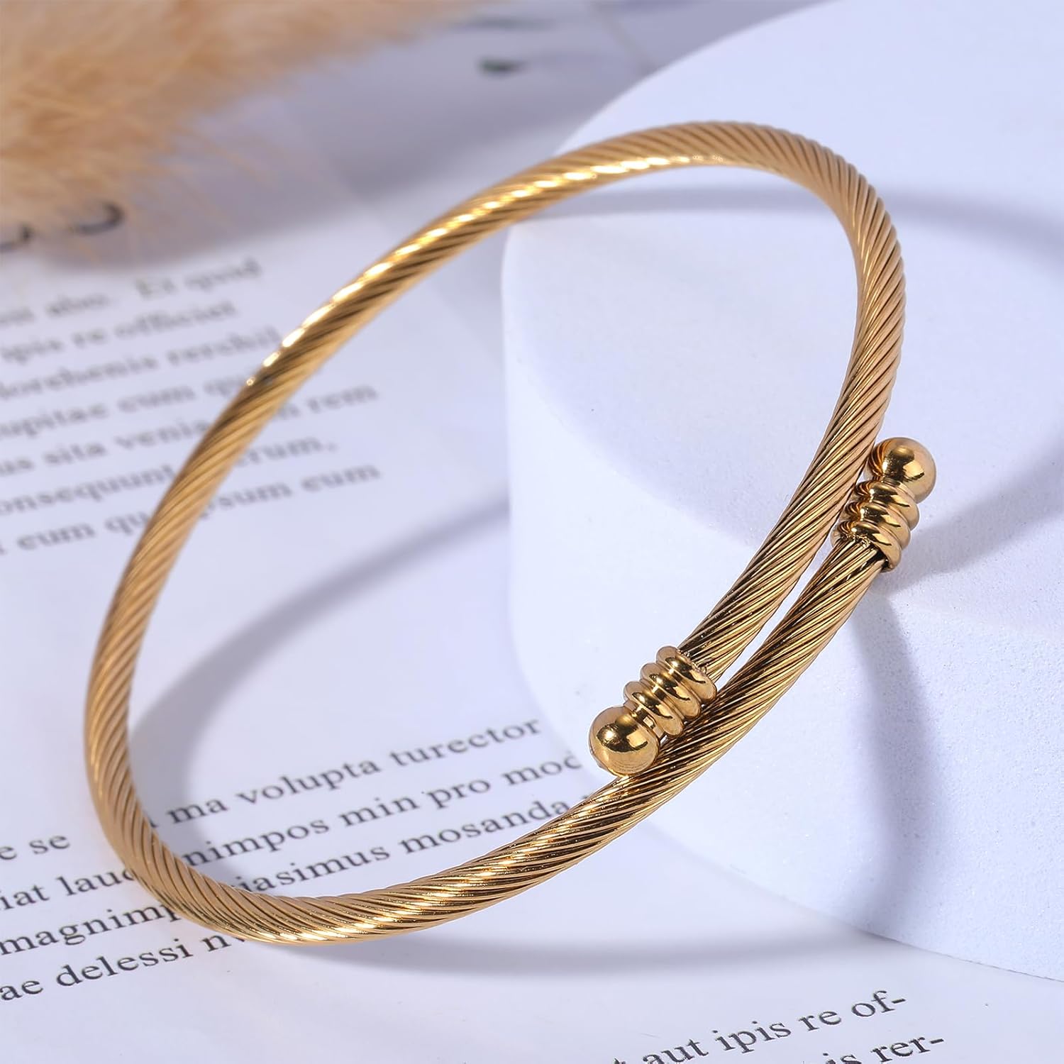 Dainty Twist Rope Cable Bracelets Stainless Steel Open Cuff Bracelet with Oval Beaded Adjustable Bracelet Minimalist Jewelry Gifts for Women - Image 4