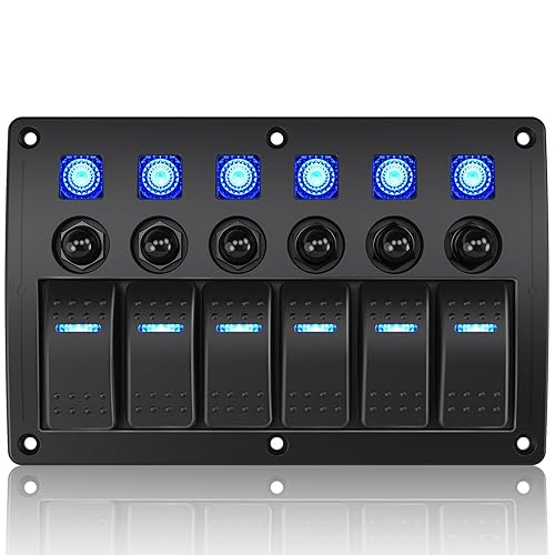 Panel de interruptor basculante de barco marino de 6 bandas, protector de sobrecarga impermeable, interruptor basculante precableado de 12-24 V,