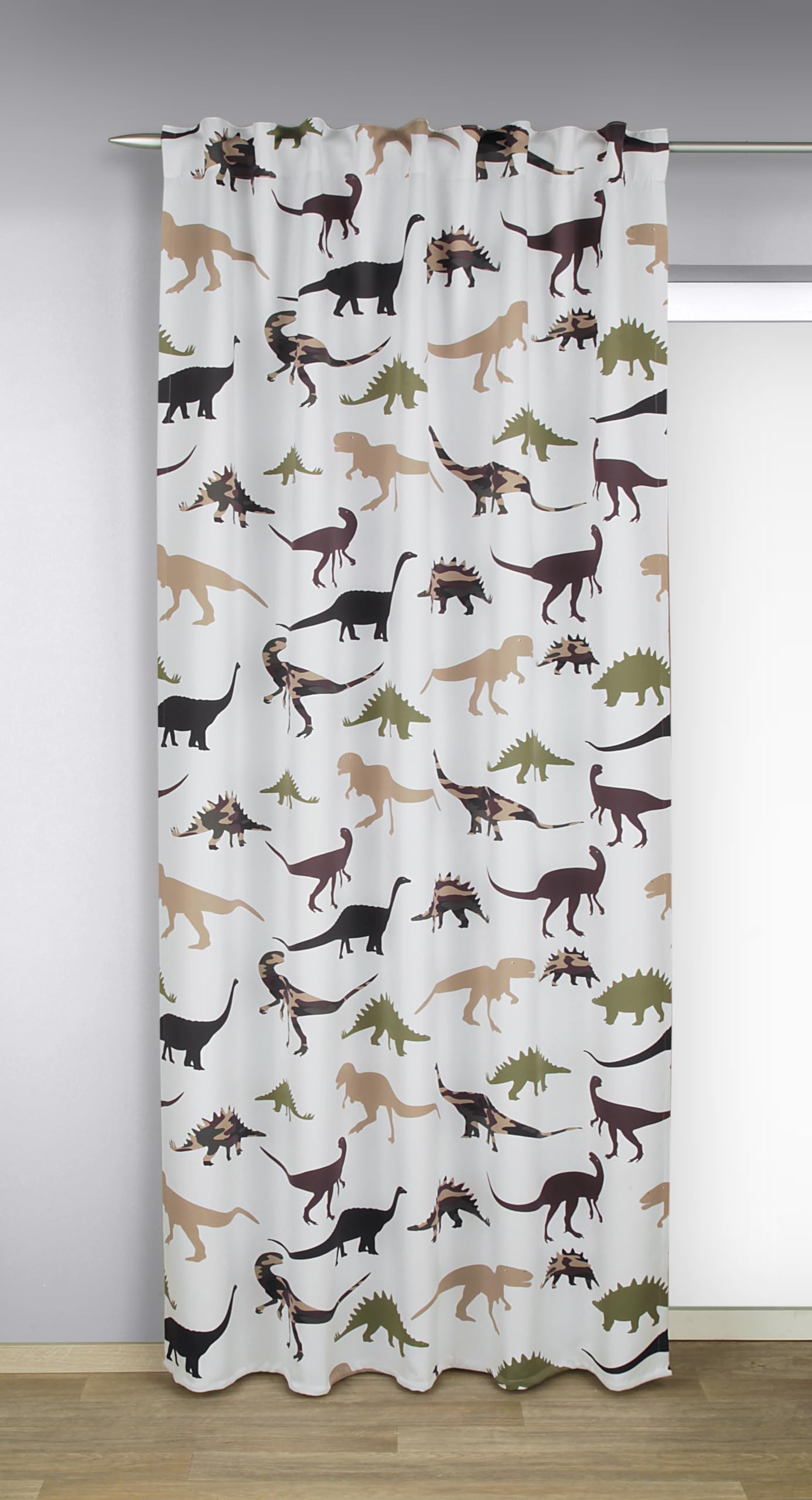 Rideau Occultant Enfant Dino – 245x135 Cm – Motif Dinosaure Adorable, Thermique Et Anti-Bruit Avec Passants Cachés