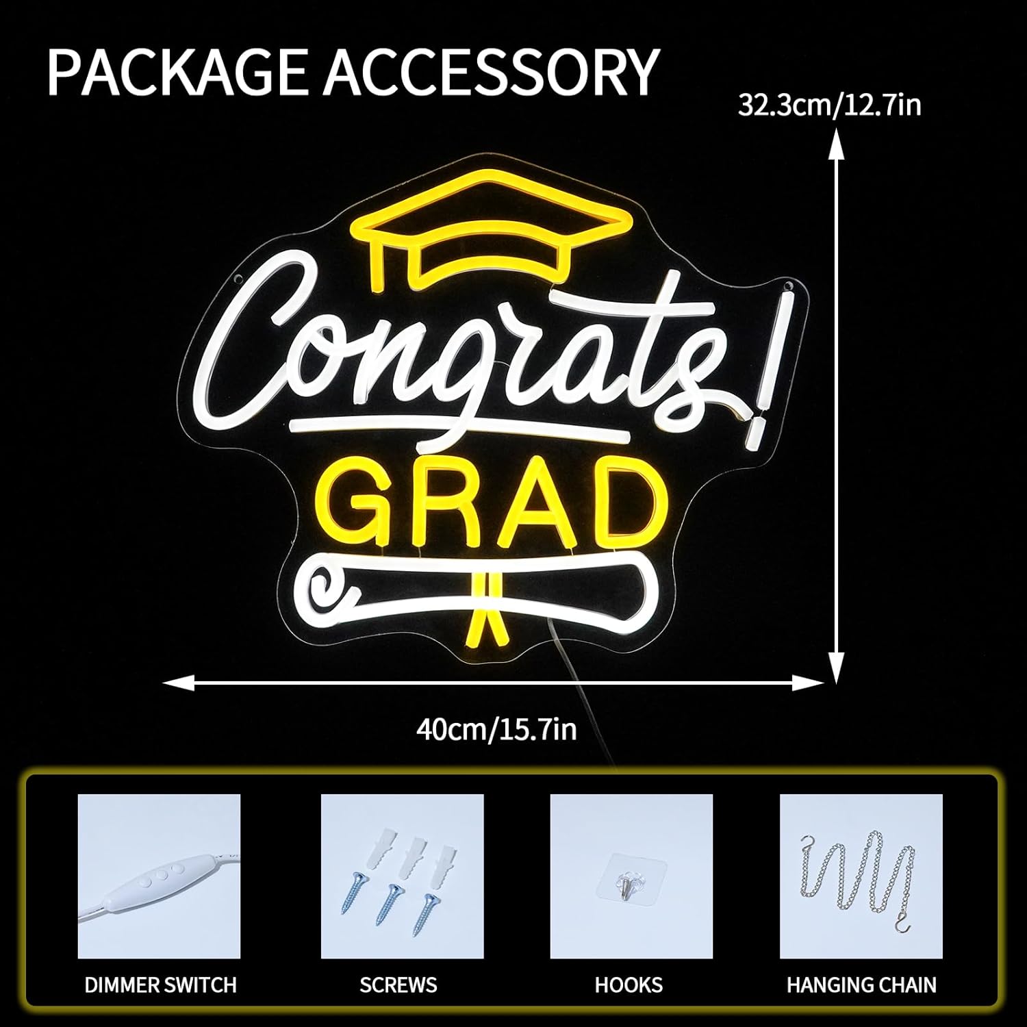 Congrats Grad Neon Sign for Wall Decor Dimmable Class of 2026 Led Lights Signs for Letters Congrats Neon Light Room Decor for Prom Party Celebration Dorm Decor Graduation Gift for Students