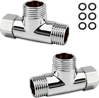 2 Piezas Pieza en T de 1/2 Pulgadas, T de Latón de 1/2 Pulgadas, Conexión de Agua en T Ø20mm con 6 Arandelas para Ducha, Grifo, Inodoro