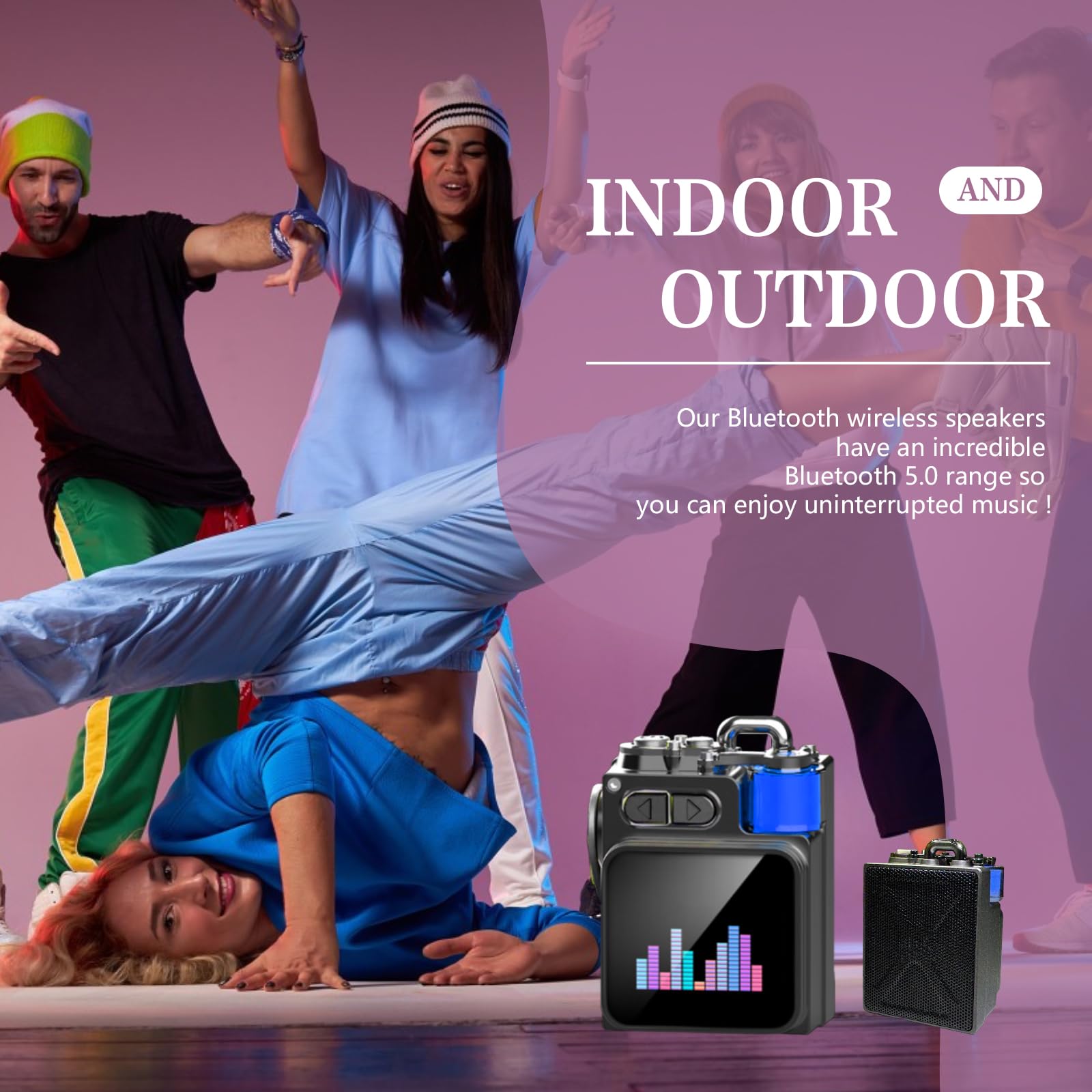 bosta Altavoz Bluetooth portátil con pantalla táctil, emparejamiento estéreo inalámbrico, mini altavoz resistente de viaje al aire libre, aspecto salvaje de metal, para viajes, hogar, ducha, fiesta