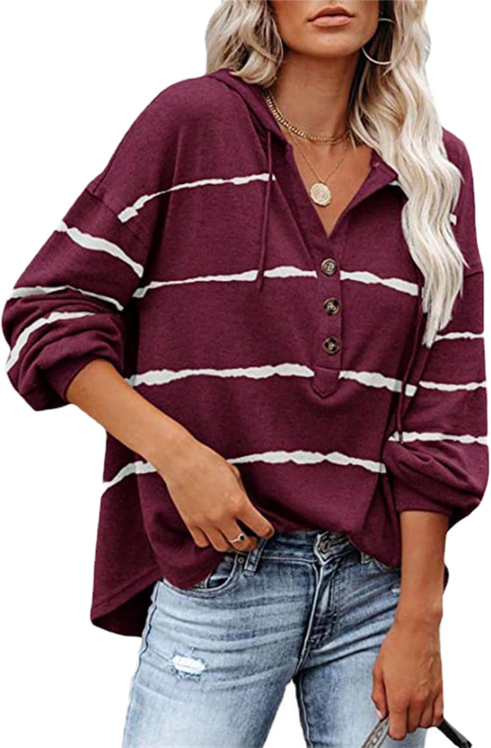 Women's Half cardigan Pullover Hoodies Tops Casual Button Down Long Sleeve Sweatshirts With Pockets