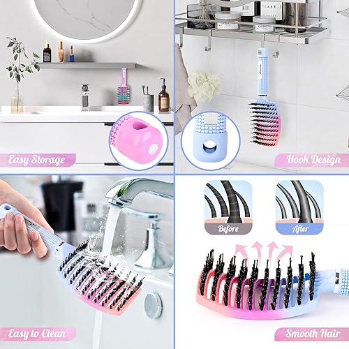 Miniatura 7 de Cepillo de cerdas de jabalí, cepillo desenredante curvado ventilado, secado más rápido, cepillo desenredante para mujeres, hombres y niños, cabello