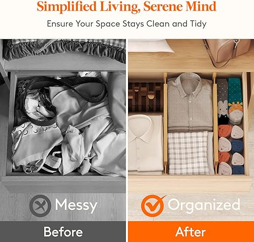 Miniatura 8 de Lifewit Paquete de 6 separadores de cajones de bambú de 6 pulgadas de profundidad, organizadores de cajones expandibles de 17.5 a 22 pulgadas para