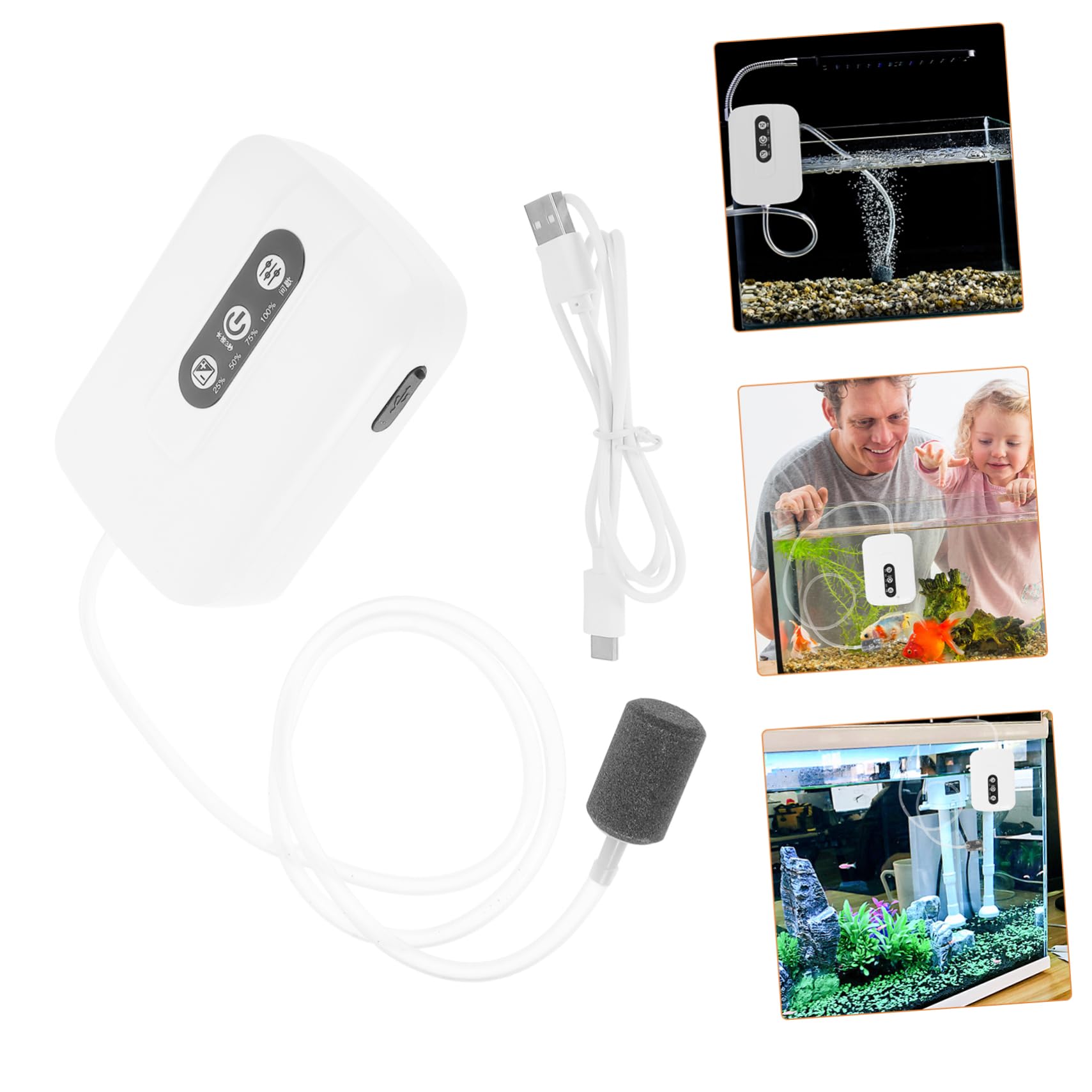 Bomba de Aire para Acuarios Pequeños Compresor Silencioso de USB para Peceras Equipamiento de Acuario de Plástico Compacto y