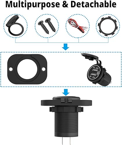Miniatura 5 de Enchufe USB dual de 12 V con interruptor, carrito de golf, puerto USB de 12 voltios CC para cargador de automóvil, adaptador de corriente