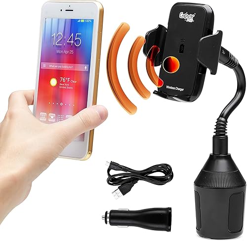 Soporte de cargador inalámbrico para teléfono para automóvil, cuello de ganso totalmente ajustable de 360 grados, carga rápida Qi de 10 W,