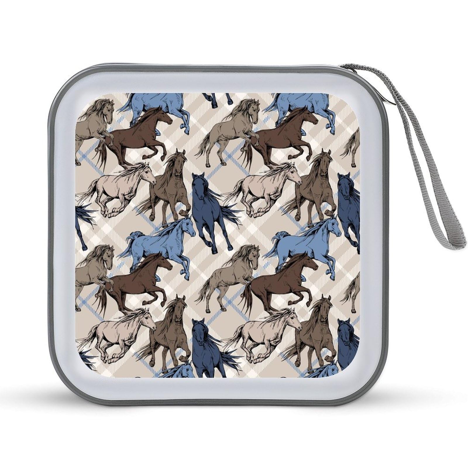 PUYWTIY 40 Capacity CD Cases Western Wild Horse Plaid Hard Shell Sturdy Case DVD Holder Storage Wallet Disc Organizer Binder for Home Car Travel