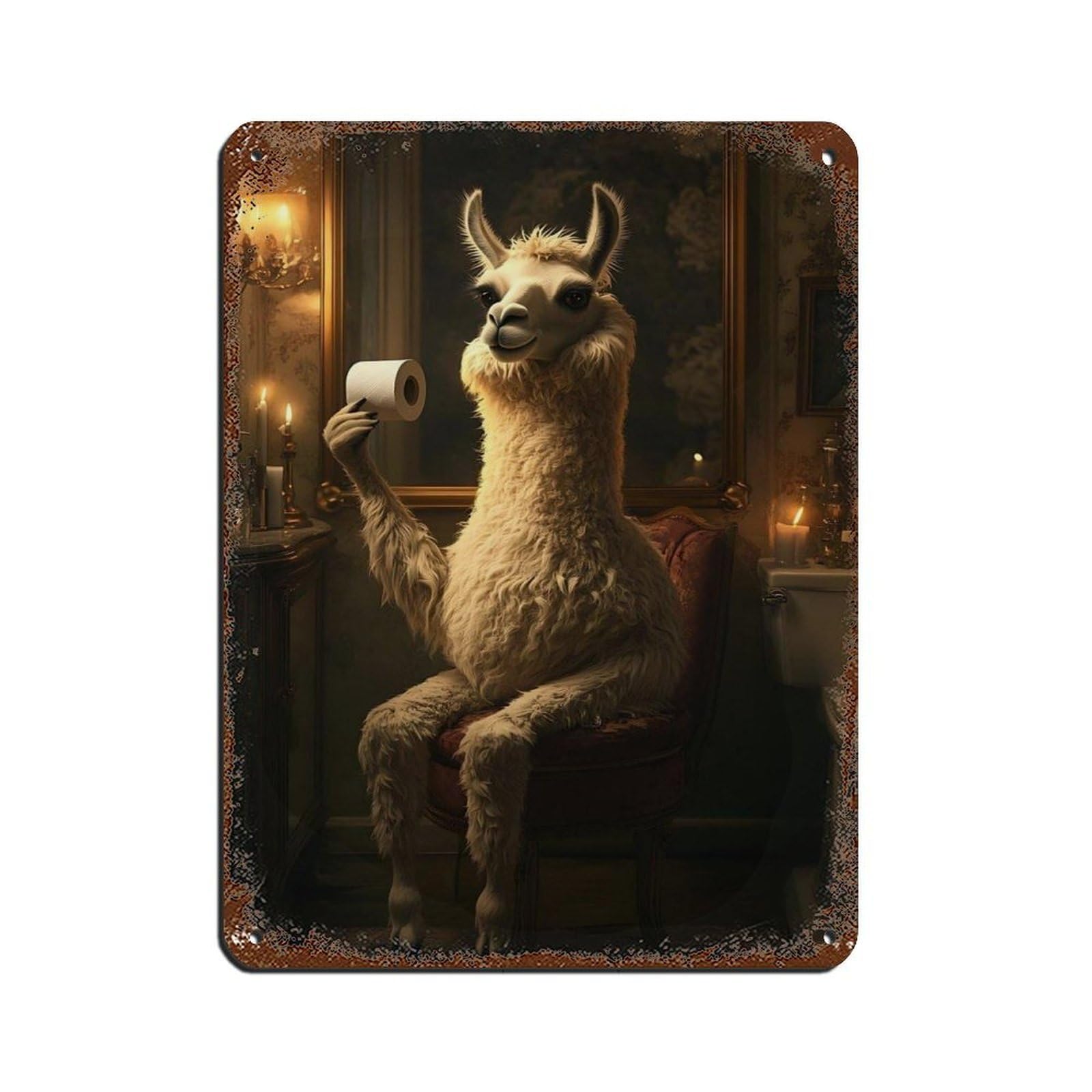 Funny Llama, Bathroom Decor Tin Sign Vintage Metal Pub Club Cafe Bar Home Wall Art Decoration Poster Retro 12x16inch(30x40cm)