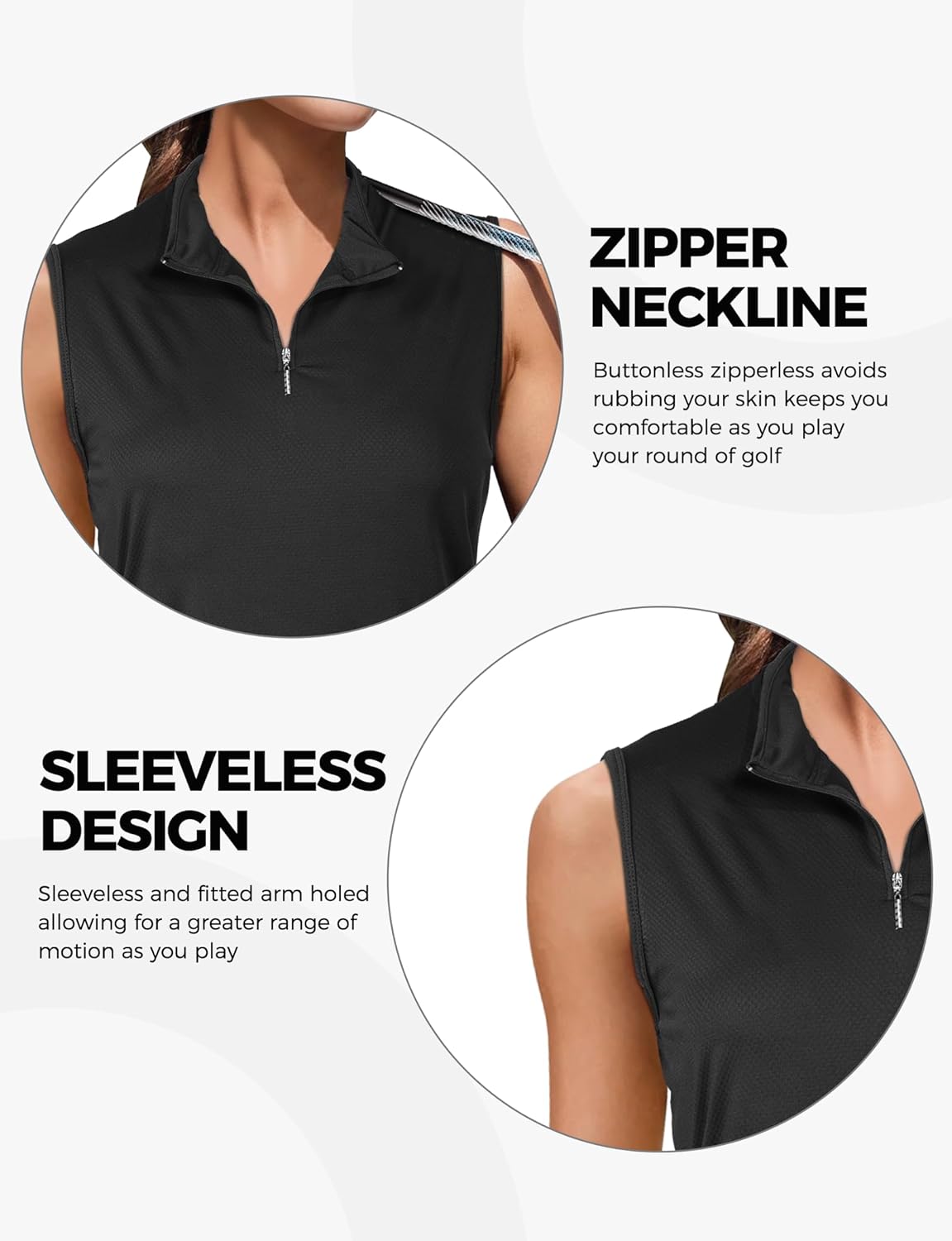 AURUZA Womens Golf Shirt, Sleeveless Polo Shirts for Women V Neck Zip Collar Athletic Workout Tennis Tank Top Summer Outfit - Image 3