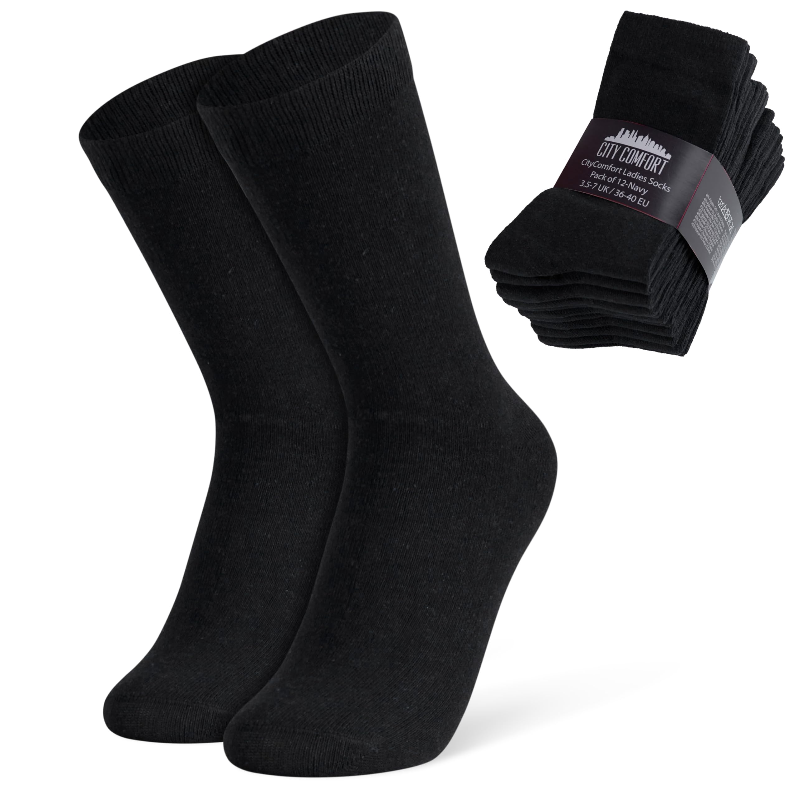CityComfort Calf Socks for Women, Soft and Breathable Socks Multipack (Black-12 Pack)