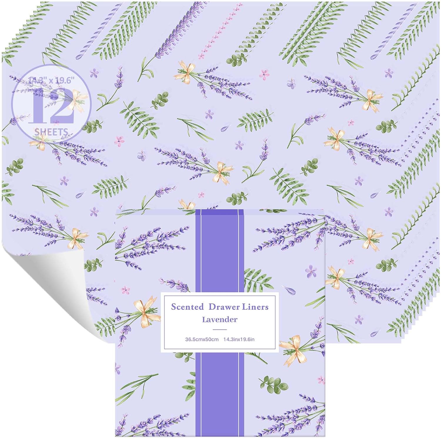 STRN Drawer Liners for Dresser, Lavender Fragrant Drawer Liner 12 Sheets, Non-Adhesive Drawer Paper Liner for Bedroom Shelf Closet, Shoe Chest