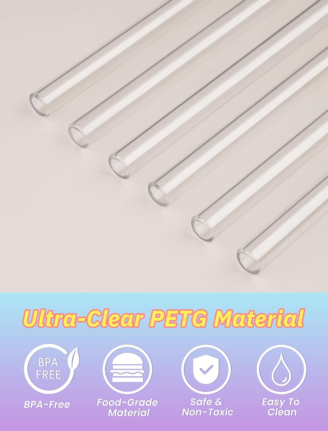 NiHome 6PCS Anti Wrinkle Straws with Silicone Widen Flat Tip Drinking Plastic Straw, Fit for Stanley 30 oz 40 oz Tumbler, Reusable Wrinkle Free Plastic Long Straw, 2 Brushes, BPA-free (Macaron Colors)