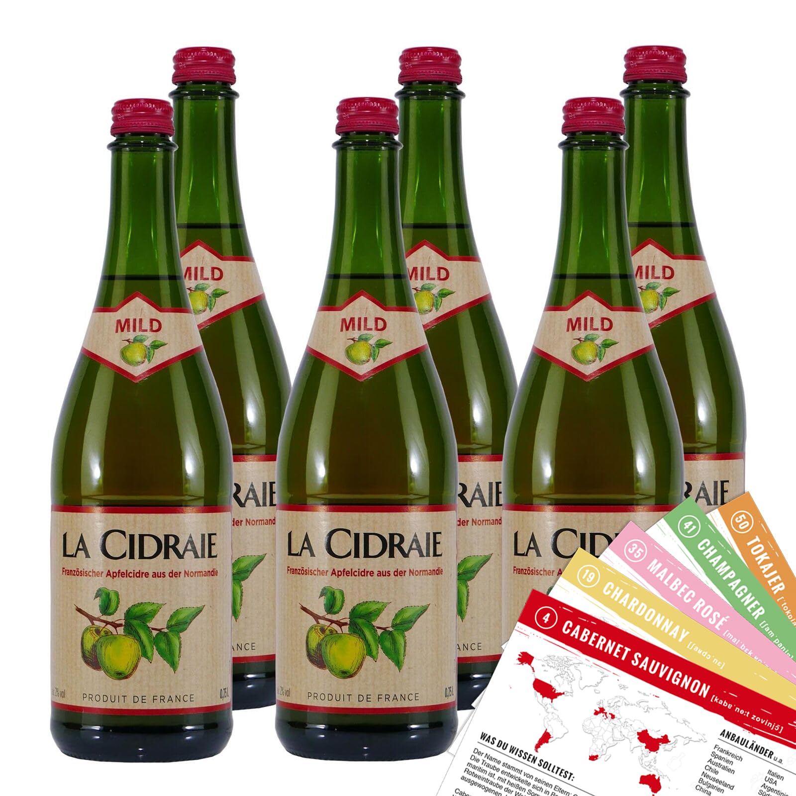 La Cidraie Cidre mild, lieblich, sortenreines Weinpaket + VINOX Winecards (6x0,75l)