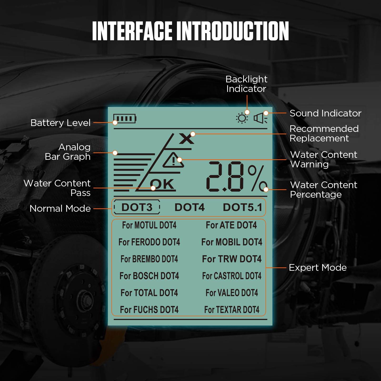 Strumento di Prova diagnostico del Freno dell'automobile degli Strumenti del Sistema frenante AS502 del Tester Liquido del Freno per DOT-3, DOT-4, DOT-5.1