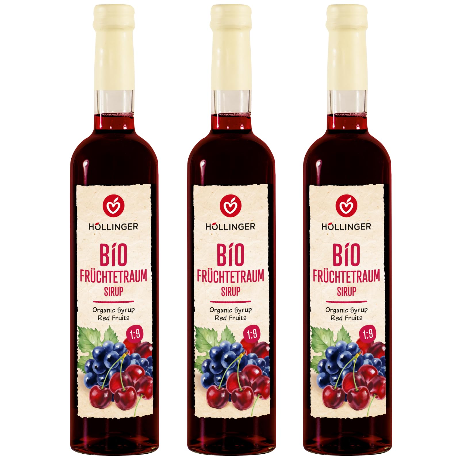 Höllinger Sciroppo Biologico Frutti Rossi, Concentrato 1:9, Confezione da 3 Bottiglie da 500ml