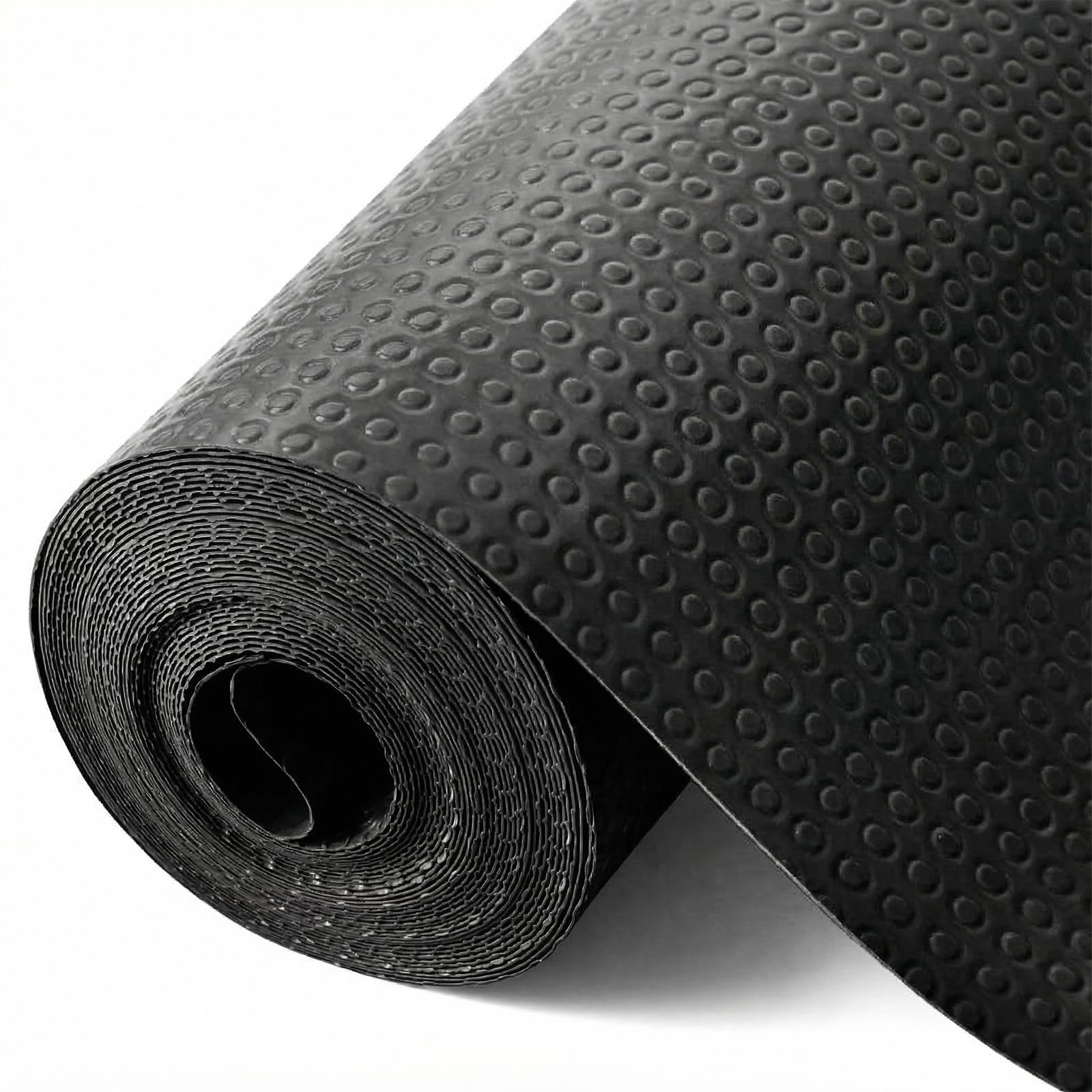 Woobroo Kitchen Drawer Liner 44.5x500cm - Waterproof EVA Material Non-Adhesive Black Polka Dot Textured Anti-Slip Mat Suitable for Cabinet, Pantry & Shelve
