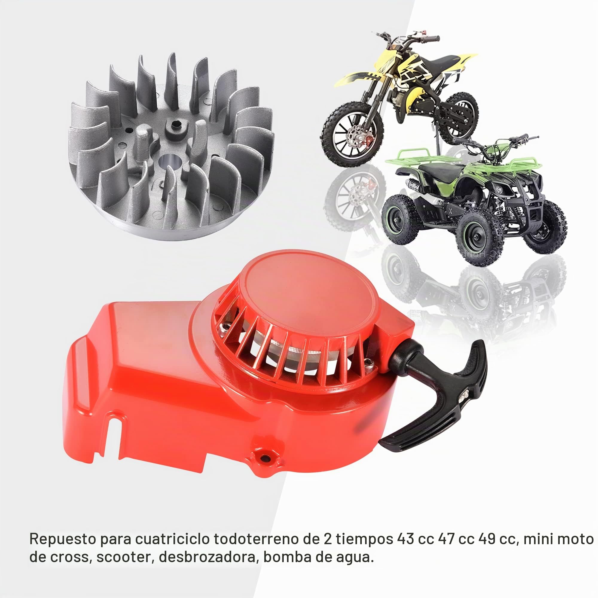 GOOFIT AleacióN Roja Tira Arranque De Retroceso Con Volante De Aleta 18 Reemplazar Para 2 Stroke 43cc 47cc 49cc ATV Mini Dirt Bike Scooter Brush Cutter Water pump