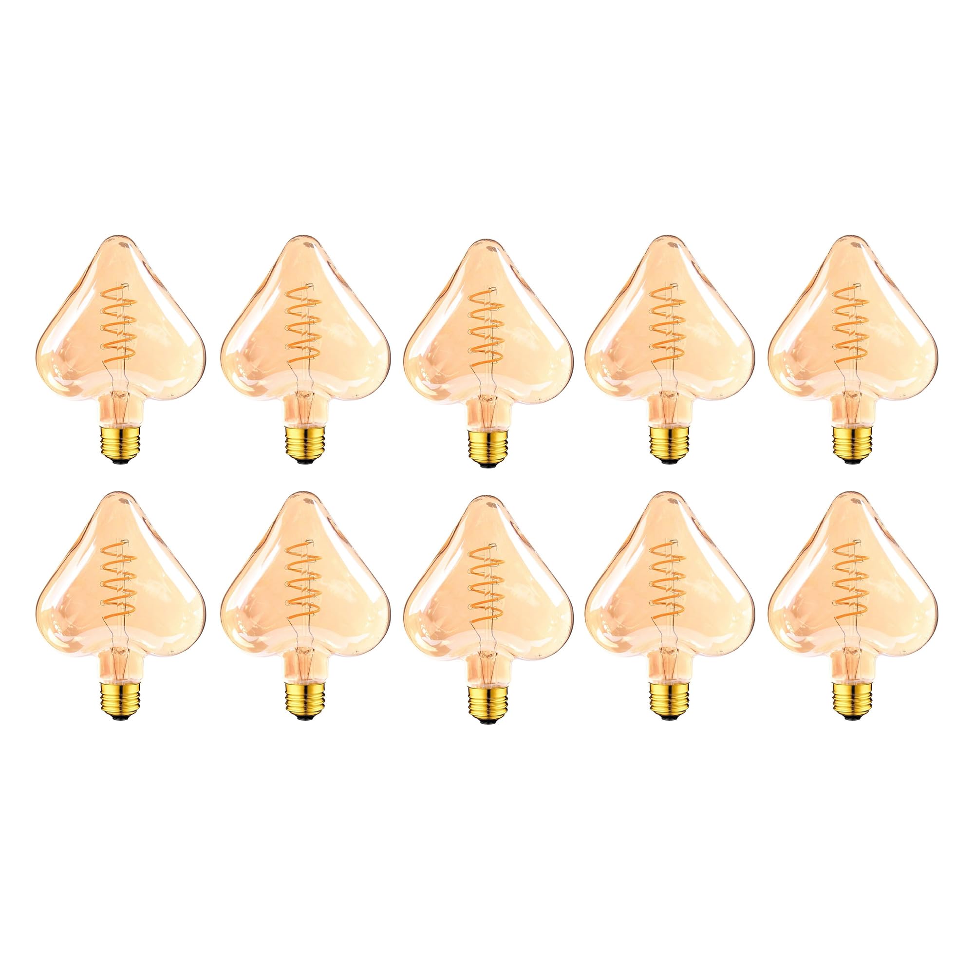 LEDSone Decorative Light Bulbs LED Vintage Heart Shaped Bulb 4W 450LM Non dimmable CRI>90 Medium Base E27 Screw Warm White 2700k, Spiral Filaments Design, Pack of 1/2/3/5/6/10 (10 Pack)