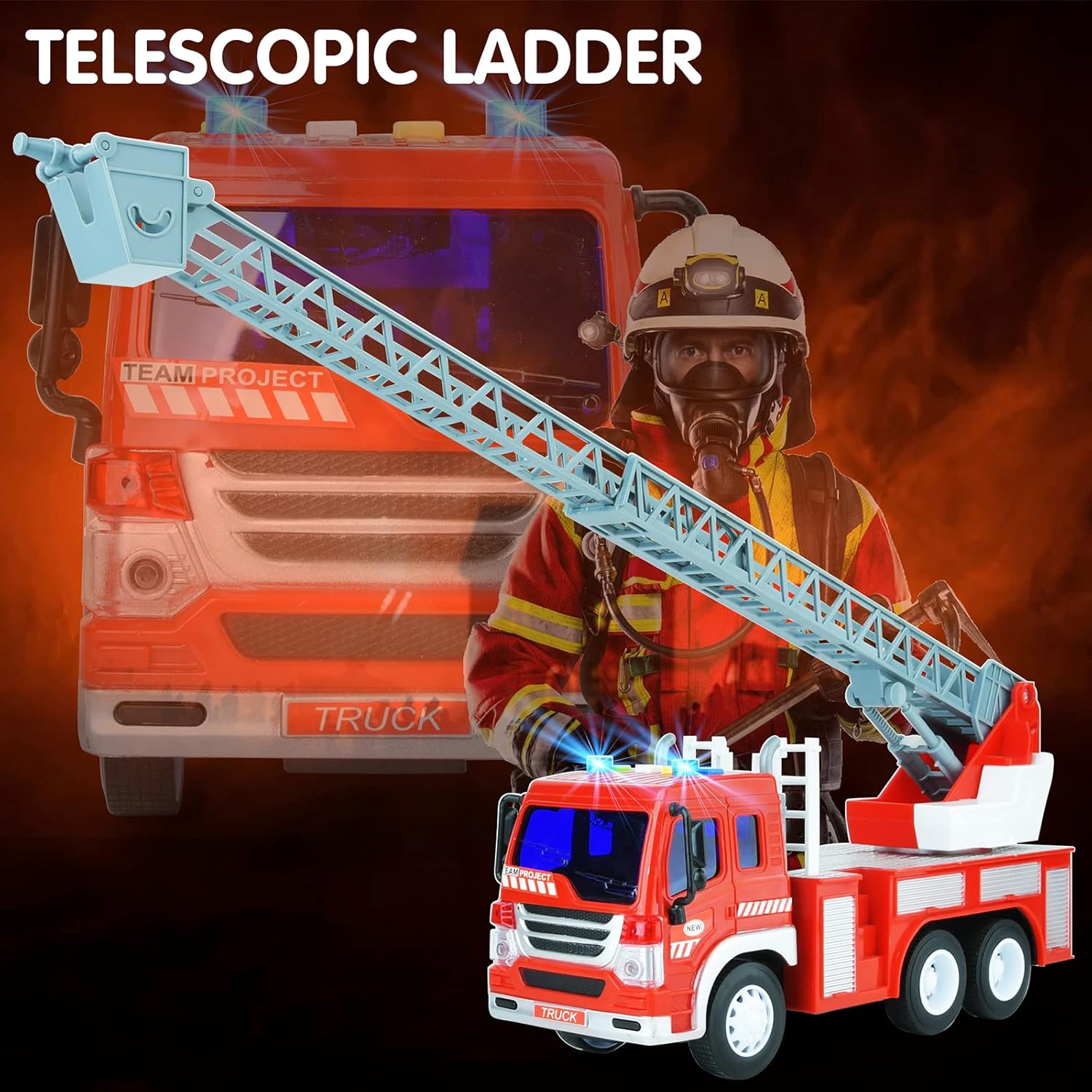 Fire Trucks for Boys with Lights and Sounds,TOYABI Extending Rescue Rotating Ladder Realistic Design Electric Firetruck Toys for Kids 3-8 Construction Vehicles Fire Truck Toys Gift : Clothing, Shoes & Jewelry