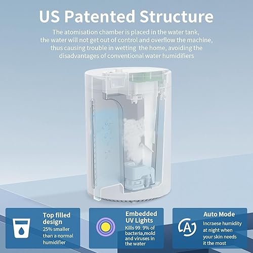 Miniatura 3 de Humidificador de niebla fría de 4 litros, diseño de llenado superior 2 en 1 con difusor de aceite esencial. Ideal para dormitorios, habitaciones