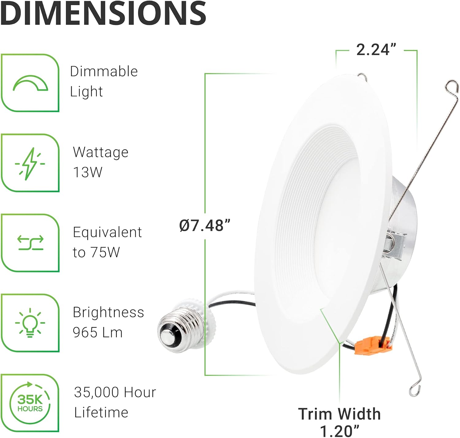 Sunco Lighting 12 Pack 5/6 Inch LED Can Lights Recessed Lighting Retrofit, Baffle Trim, Dimmable, 3000K Warm White, 13W=75W, 965 LM, Damp Rated, Replacement Conversion Kit, UL & Energy Star Listed : Automotive