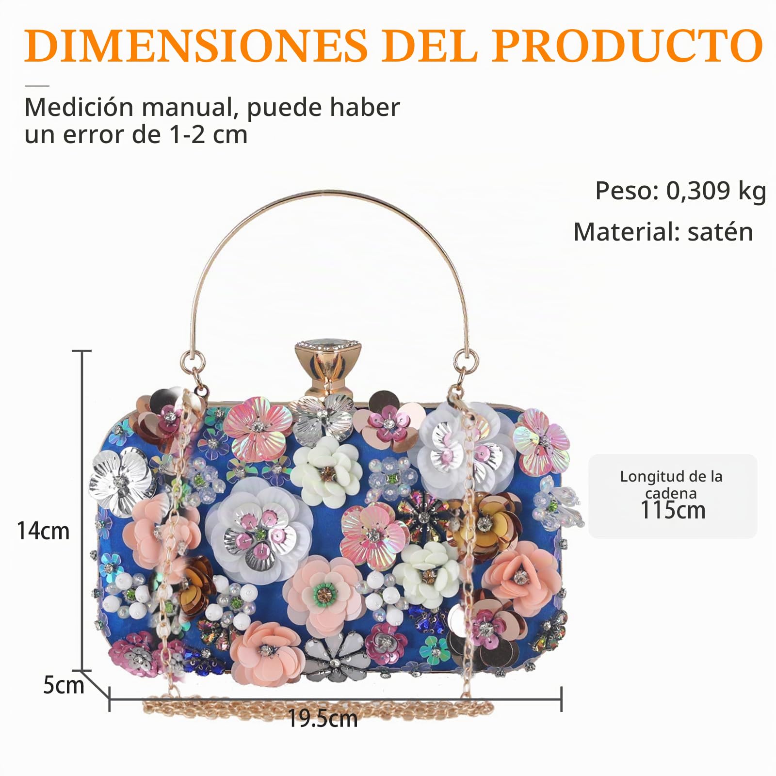 Bolsa de Noche para Mujer Flor Bolso de Boda Elegante Embrague Bolso de Hombro Bolsos Bandolera Bolsas de Mensajero para Fiesta de Graduación Banquete Boda Azul