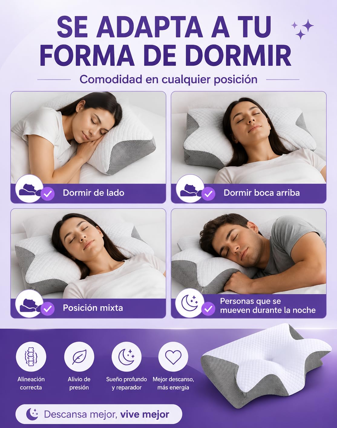 Nucca - Oreiller Nucca, Ergonomique En Mousse à Mémoire De Forme，Black