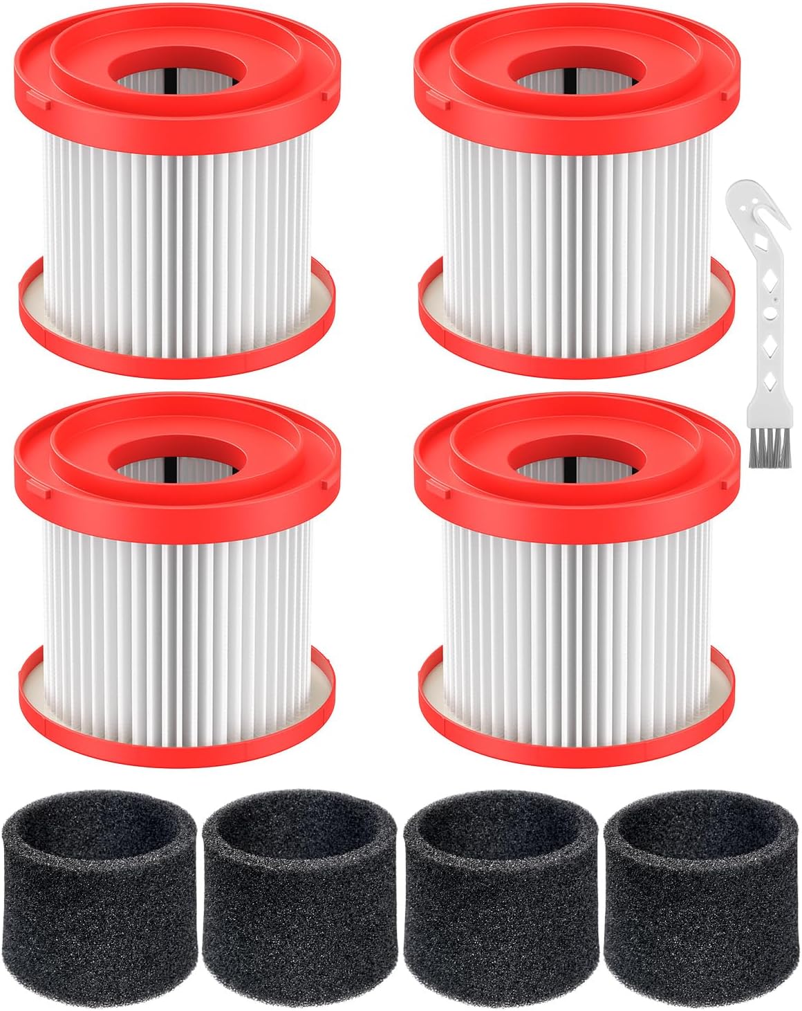 4 Pack 49-90-1900 Wet Dry Vacuum Filter Replacement Compatible with Milwaukee Cordless M18 Vacuum 0780-20 0880-20 with 4 Foam Sleeve Filters