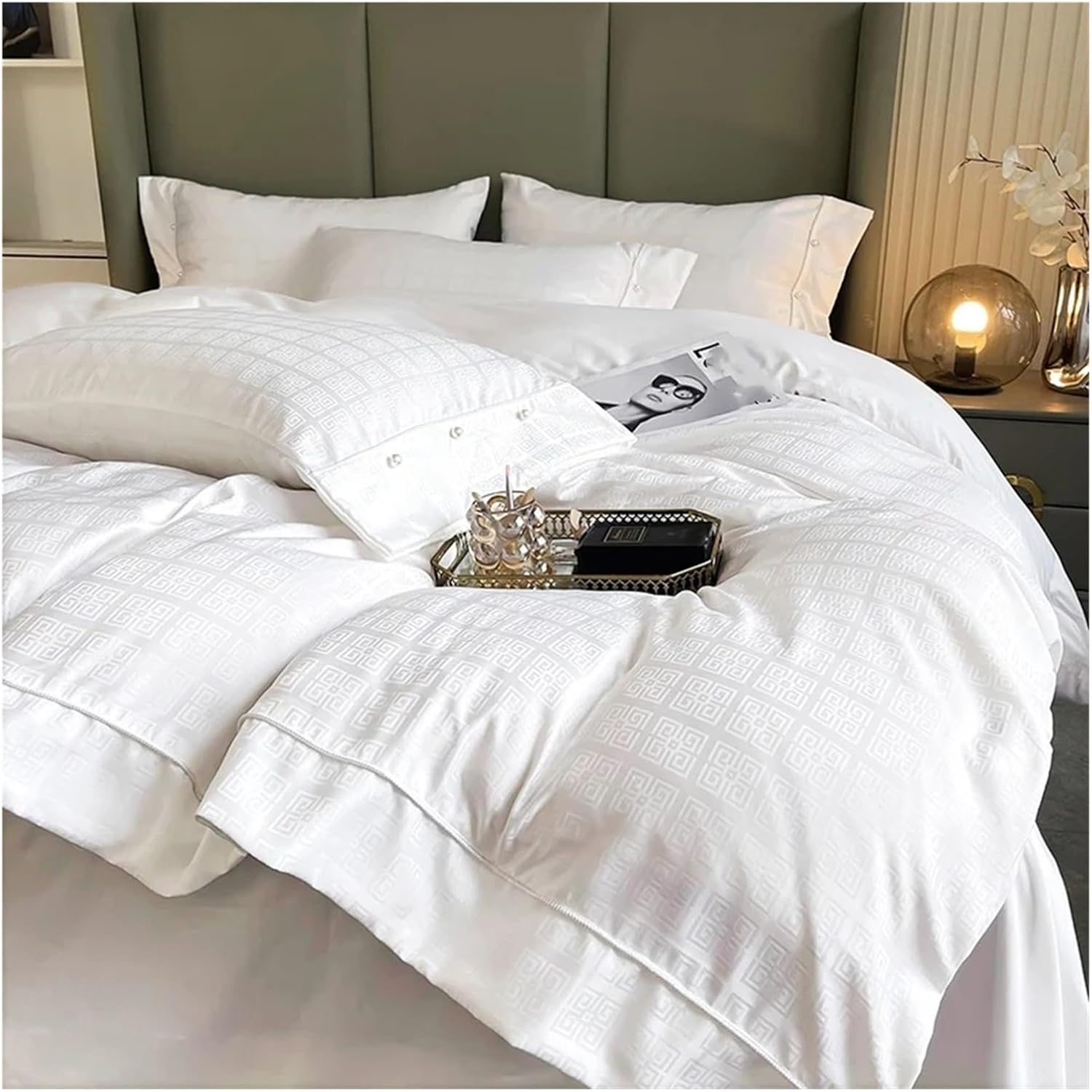 Cotton Bedding Set Luxury Jacquard Bed Linens Quilt Duvet Cover Pillowcase King Size Flat Sheet,Bed