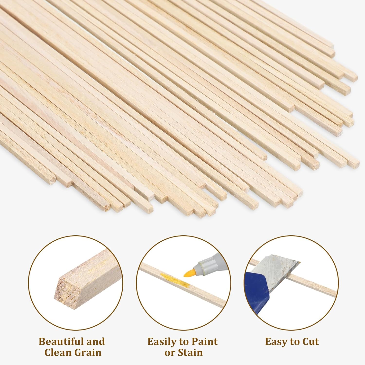Menkxi 480 Pcs Balsa Wood Sticks 1/8 x 1/8 x 12 Inch Wood Strips Hardwood Square Wooden Craft Dowel Unfinished Balsa Wooden Sticks for Crafts DIY Projects Models Making Supplies