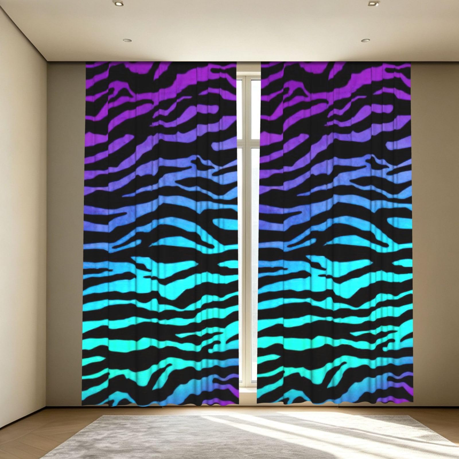 Yyoretp Purple Blue Green Camouflage Zebra Stripes Print Blackout Curtains for Living Room Bedroom Thermal Insulated Window Drapes.