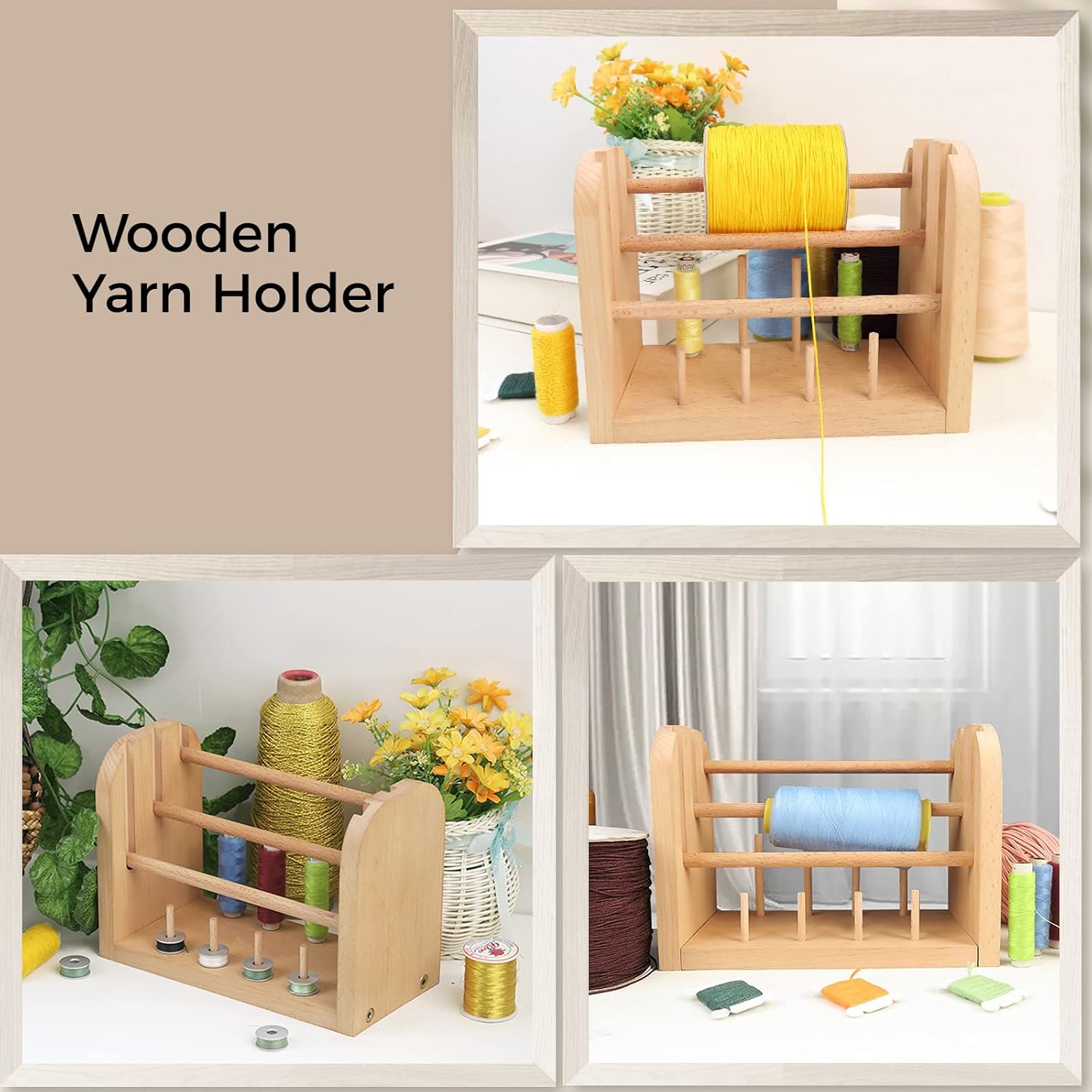 BATTIPAW Yarn Holder Wool Yarn Spindles, 3 Spools + 8 Spools Wooden Thread Holder for Embroidery Quilting Sewing, Multifunctional Beech Thread Rack Organizer for Crochet and Knitting