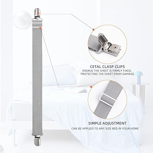 Miniatura 5 de QoeCycth 8 clips de correas ajustables para sábanas, soporte elástico para sujetar sábana de colchón y tirantes, agarradores para sujetar sábanas,