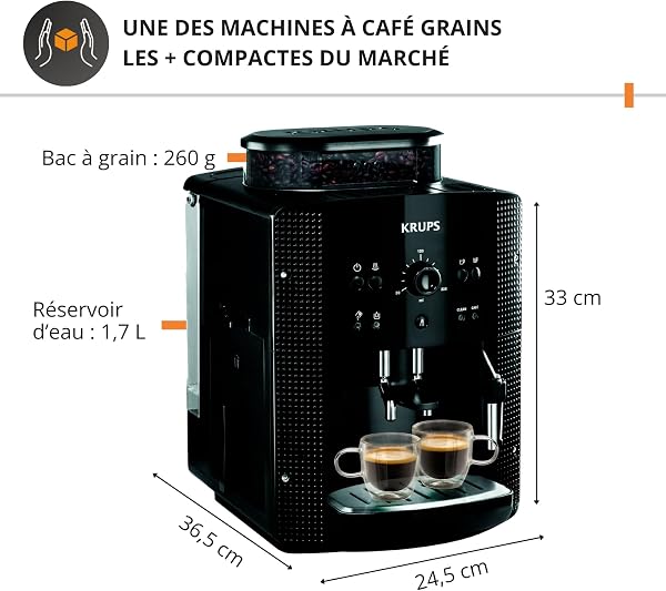 Krups Coffee Bean Machine, Espresso Machine, 2 Cups Simultaneously, Automatic Cleaning, Steam Nozzle for Cappuccino, Espresso Maker, Essential Black YY8125FD, Black - 2