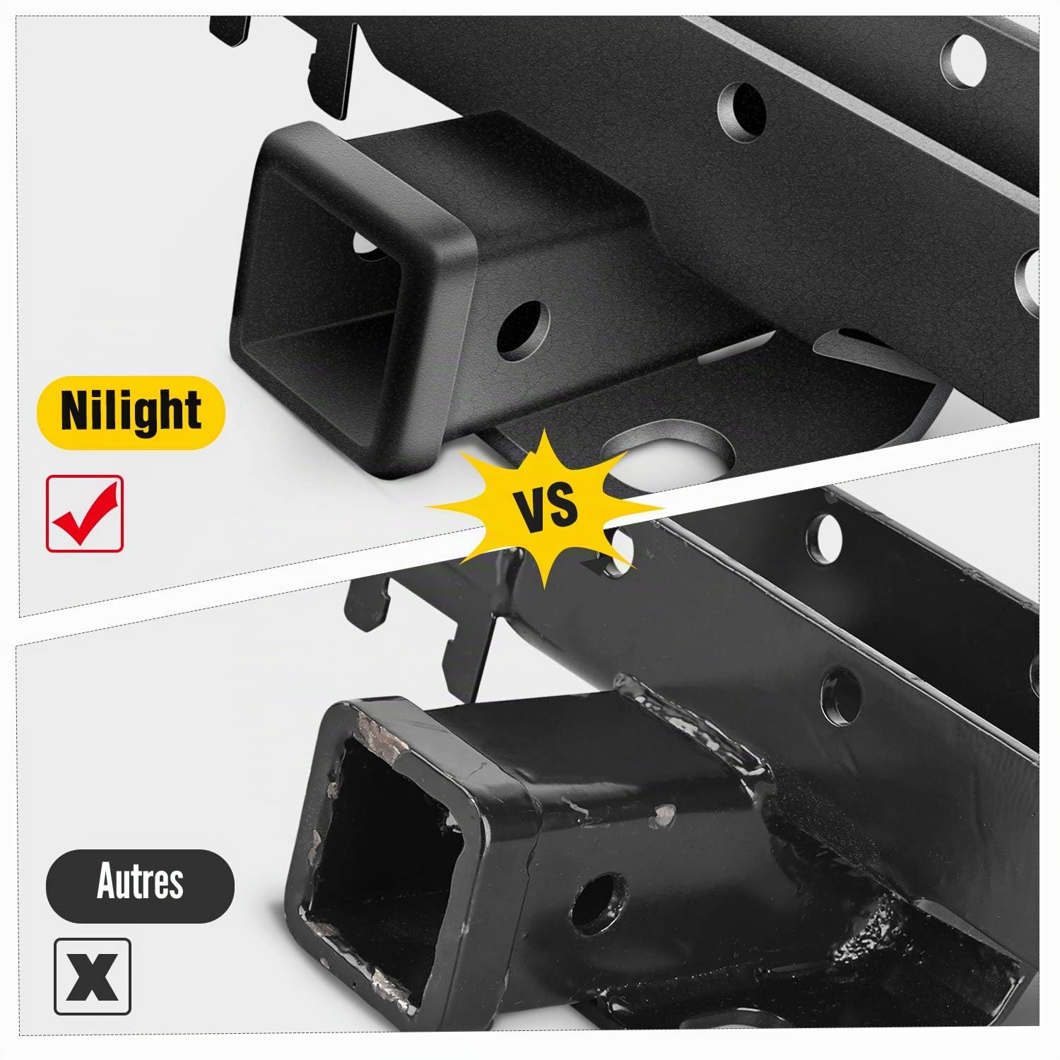 Nilight Kit récepteur d'attelage de remorque pour Pare-Chocs arrière JK-61A de 5,1 cm, avec Faisceau de câblage à 4 Broches
